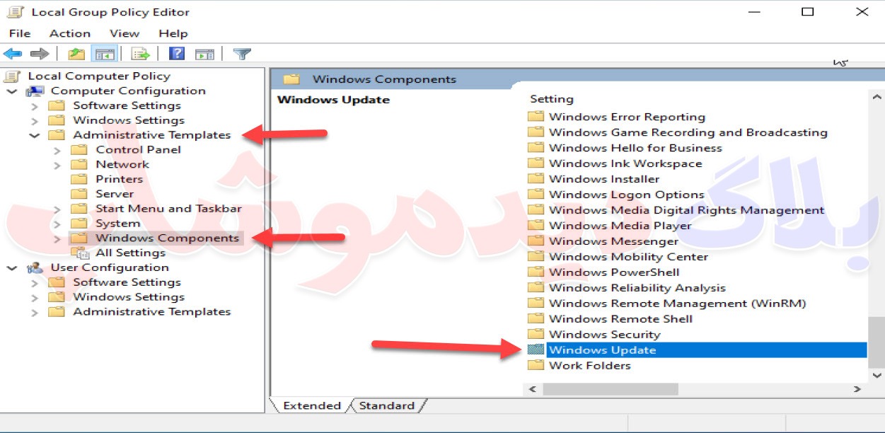 زير مجموعه Administrative Templates گزينه Windows Components را انتخاب كنيد