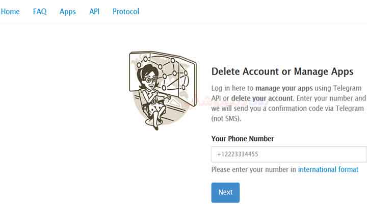 حذف اکانت تلگرام با استفاده از مرورگر