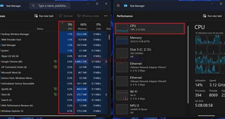 نمایش دقیق مصرف CPU در Task Manager ویندوز 11